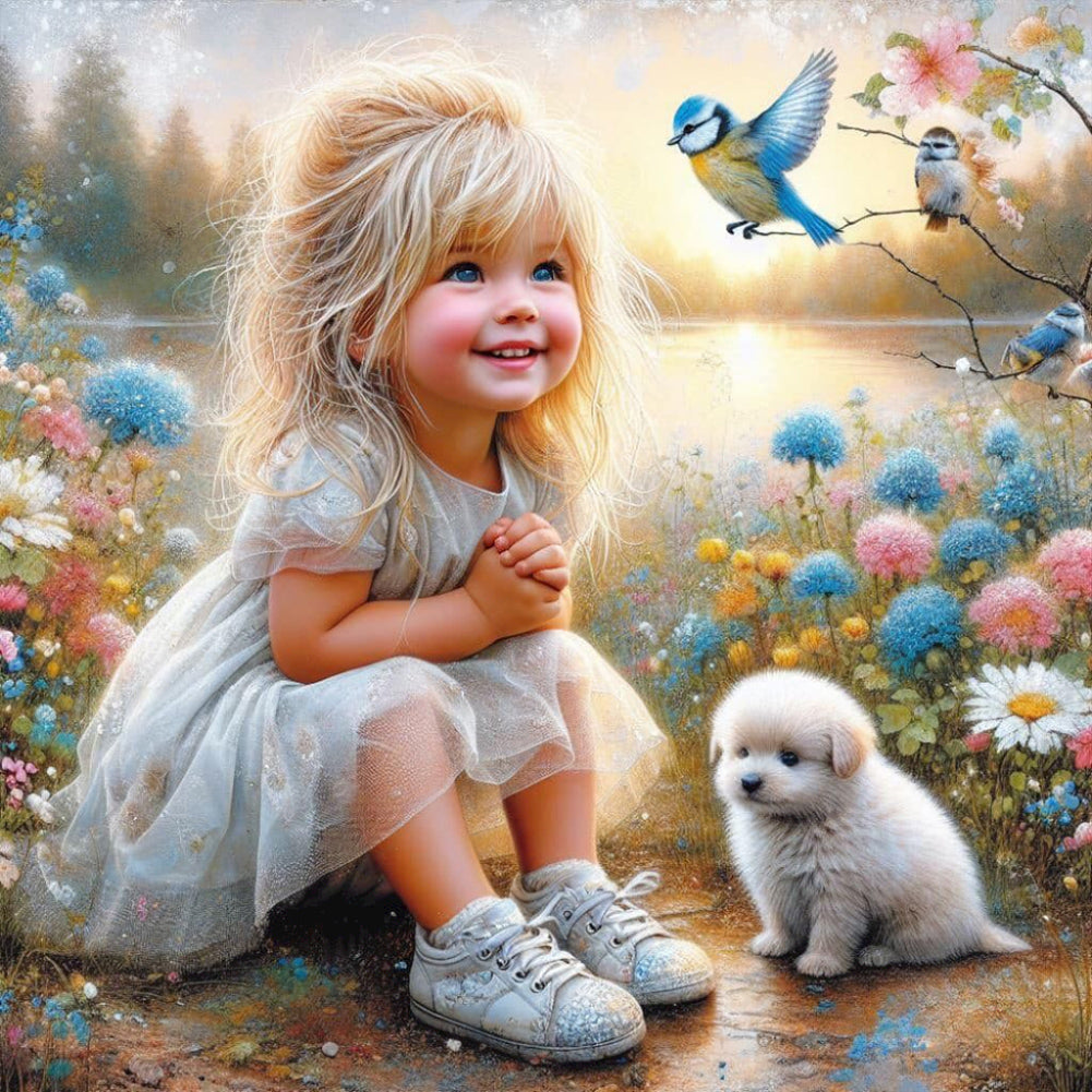 Diamond Painting - Full Round - girl and dog (30*30CM)