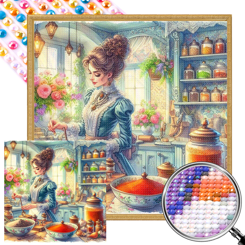 AB Diamond Painting - Full Round - cooking woman (40*40CM)
