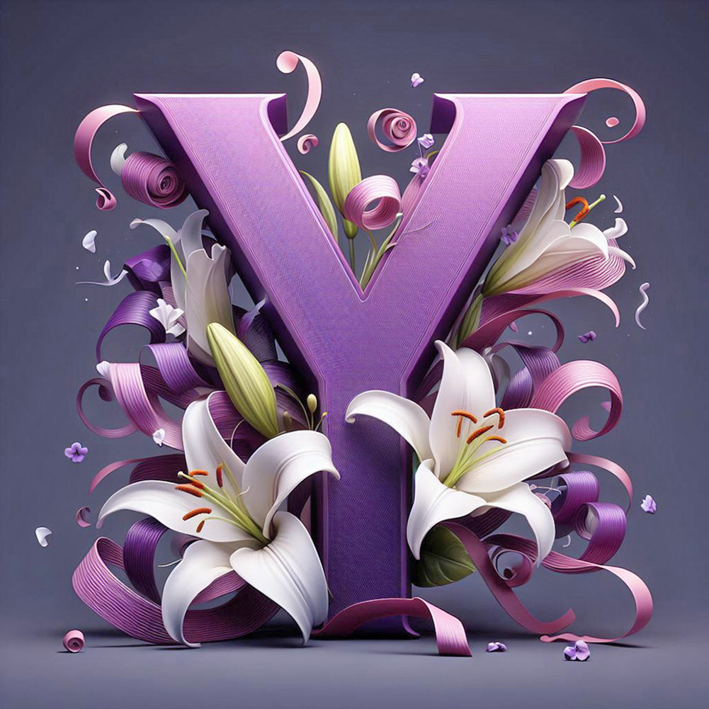 Diamond Painting - Full Round - Flower letter-Y (40*40CM)