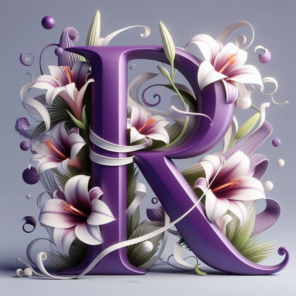 Diamond Painting - Full Round - Lily letter R (40*40CM)