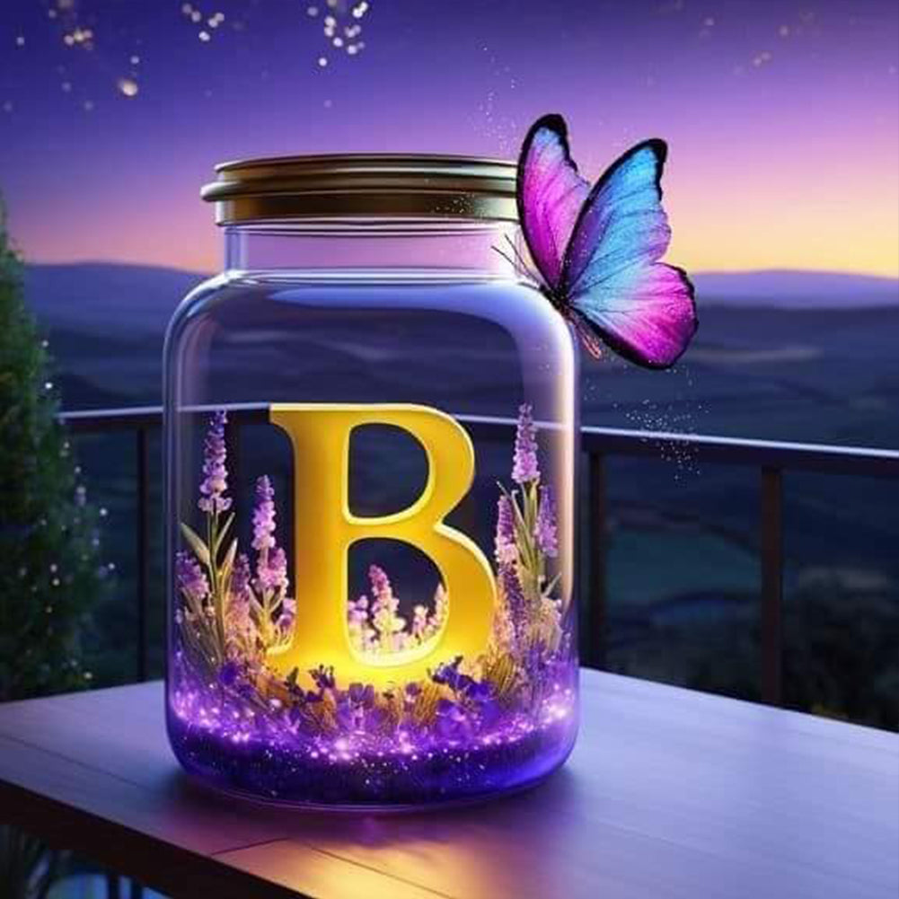 Diamond Painting - Full Round - Fantasy glass bottle butterfly letter B (40*40CM)