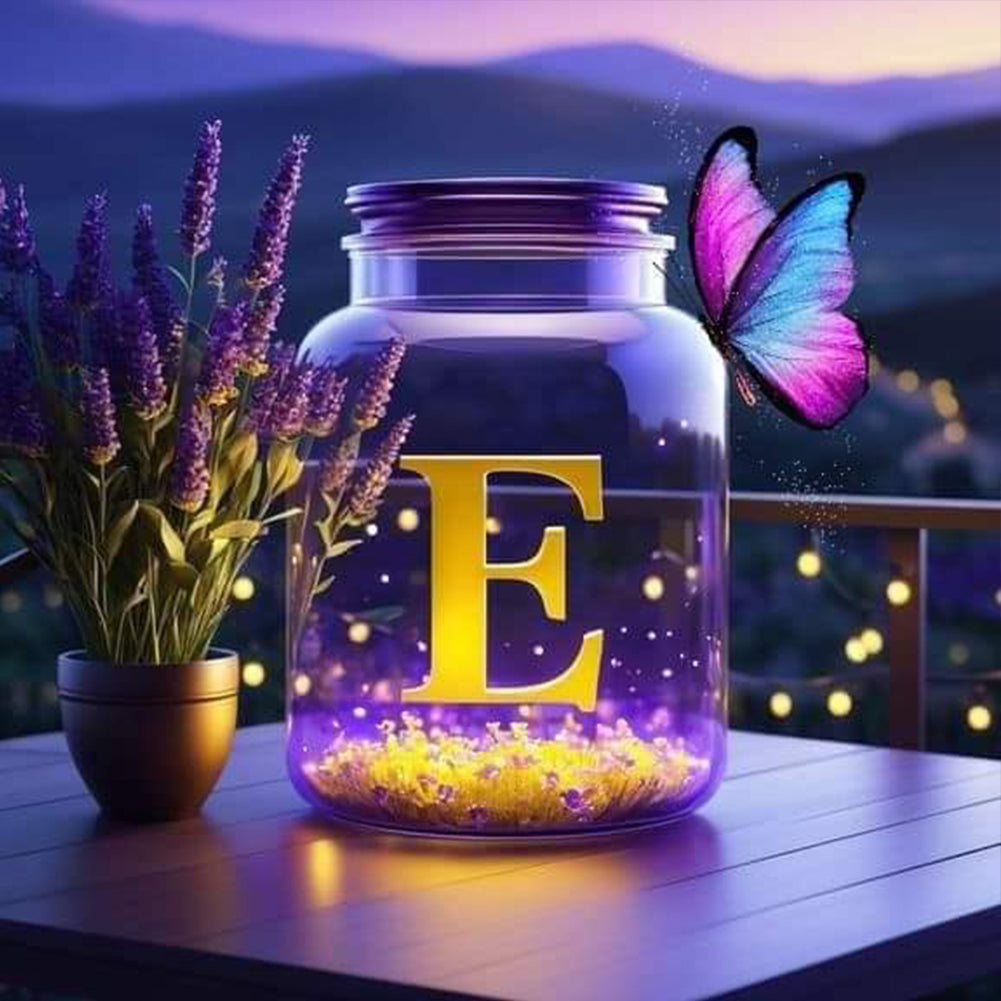 Diamond Painting - Full Round - Fantasy glass bottle butterfly letter E (40*40CM)