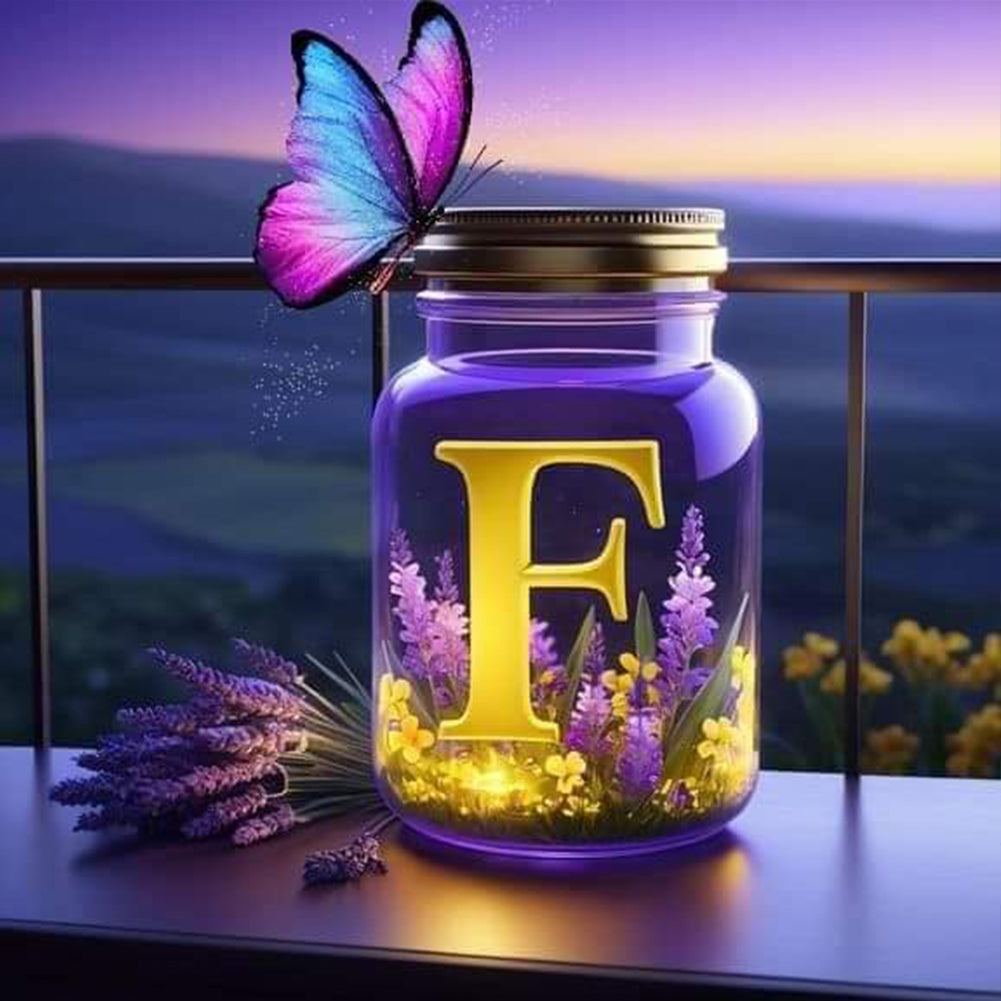 Diamond Painting - Full Round - Fantasy glass bottle butterfly letter F (40*40CM)