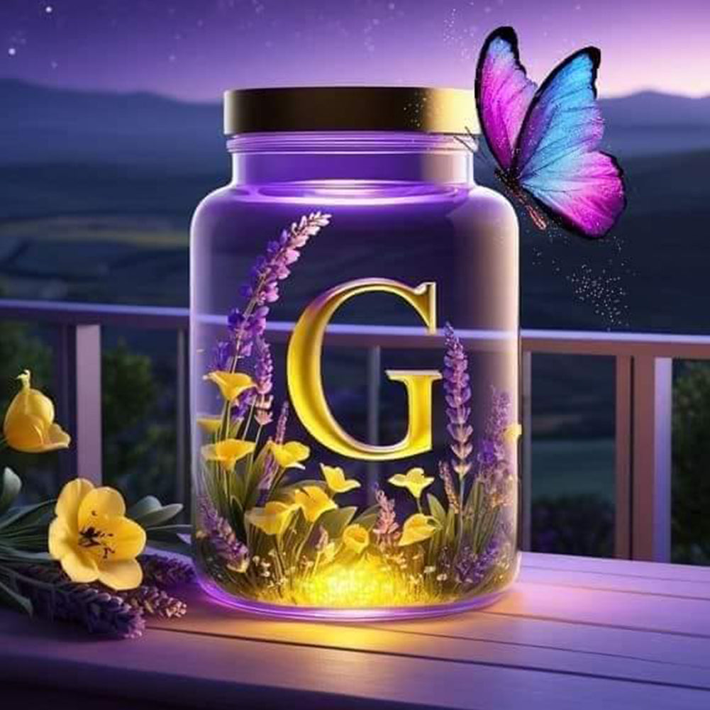 Diamond Painting - Full Round - Fantasy glass bottle butterfly letter G (40*40CM)