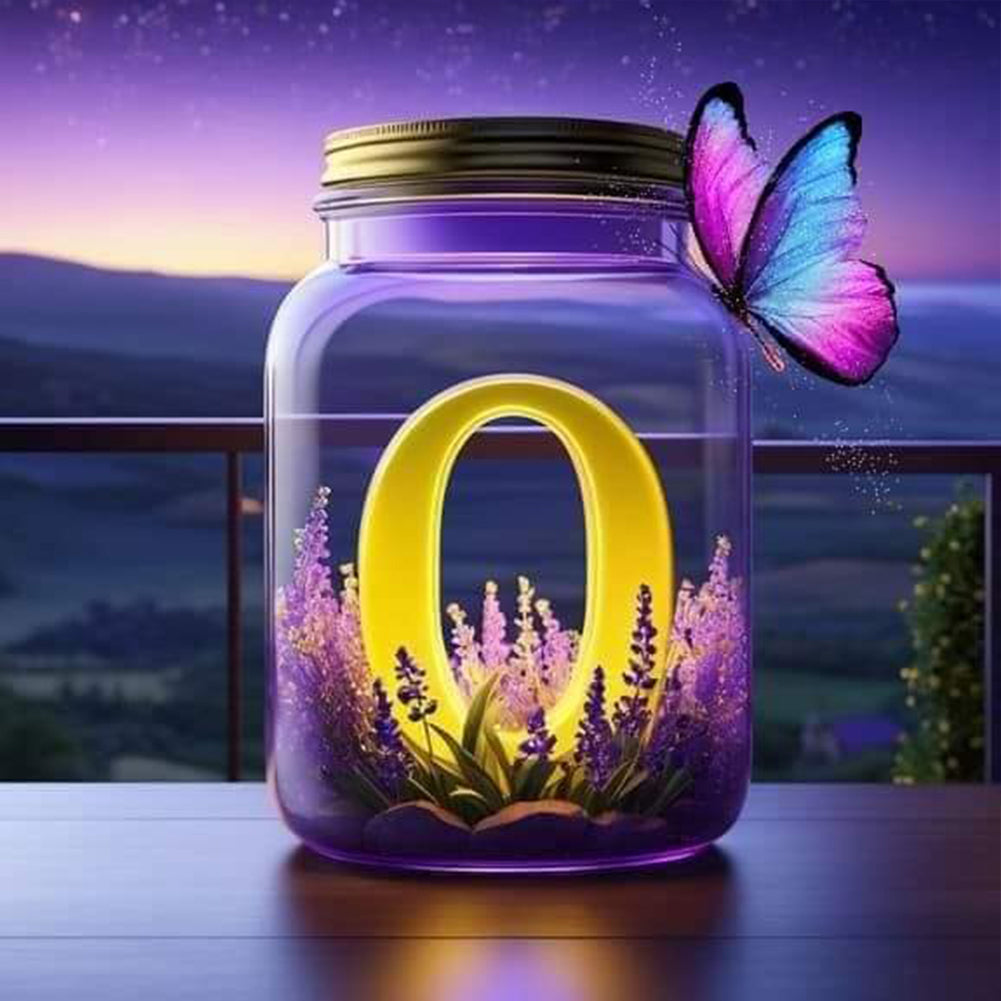 Diamond Painting - Full Round - Fantasy glass bottle butterfly letter O (40*40CM)
