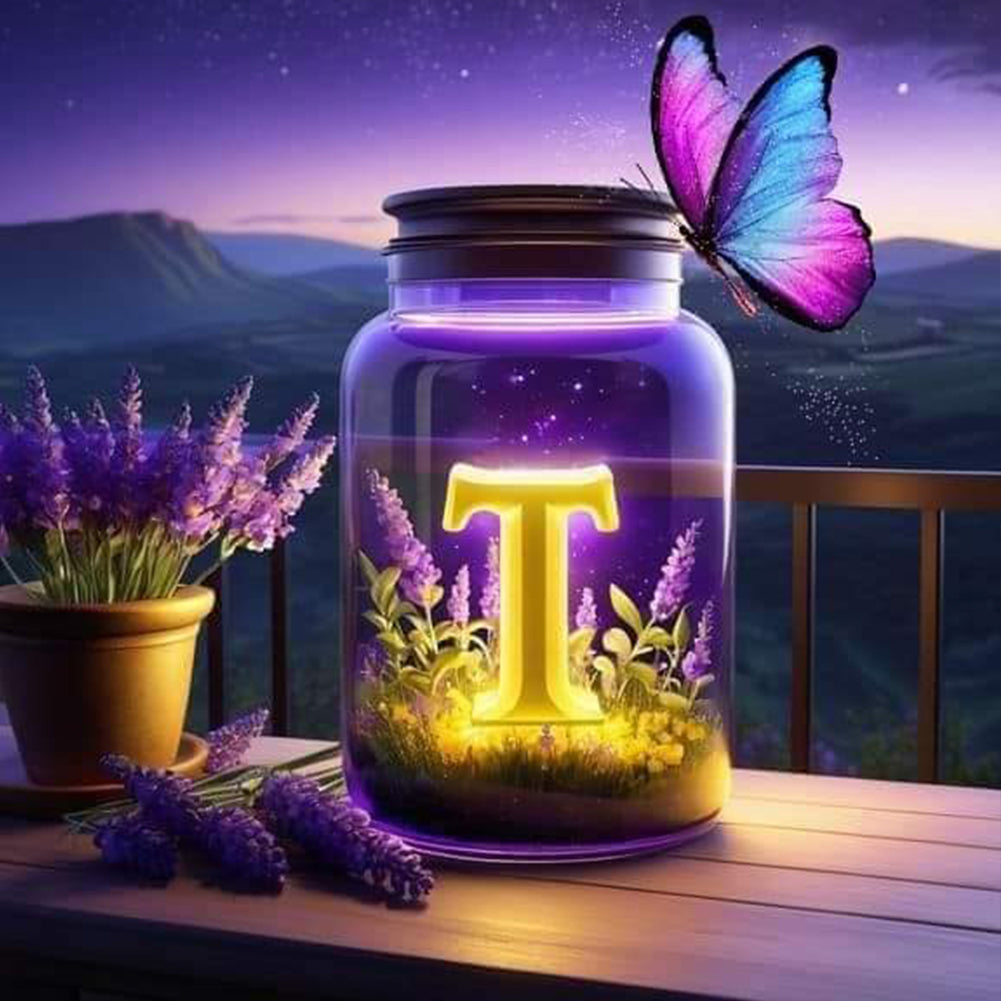 Diamond Painting - Full Round - Fantasy glass bottle butterfly letter T (40*40CM)