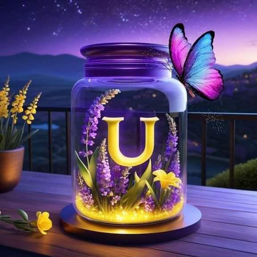 Diamond Painting - Full Round - Fantasy glass bottle butterfly letter U (40*40CM)