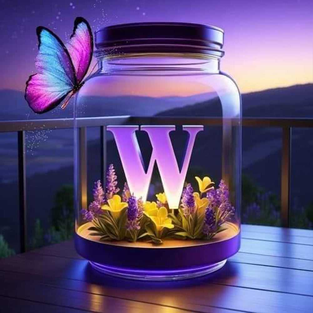 Diamond Painting - Full Round - Fantasy glass bottle butterfly letter W (40*40CM)