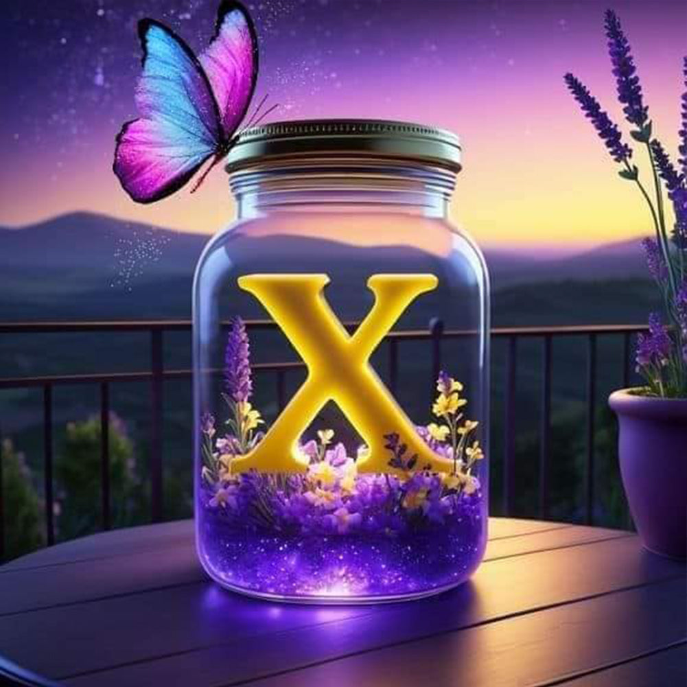 Diamond Painting - Full Round - Fantasy glass bottle butterfly letter X (40*40CM)