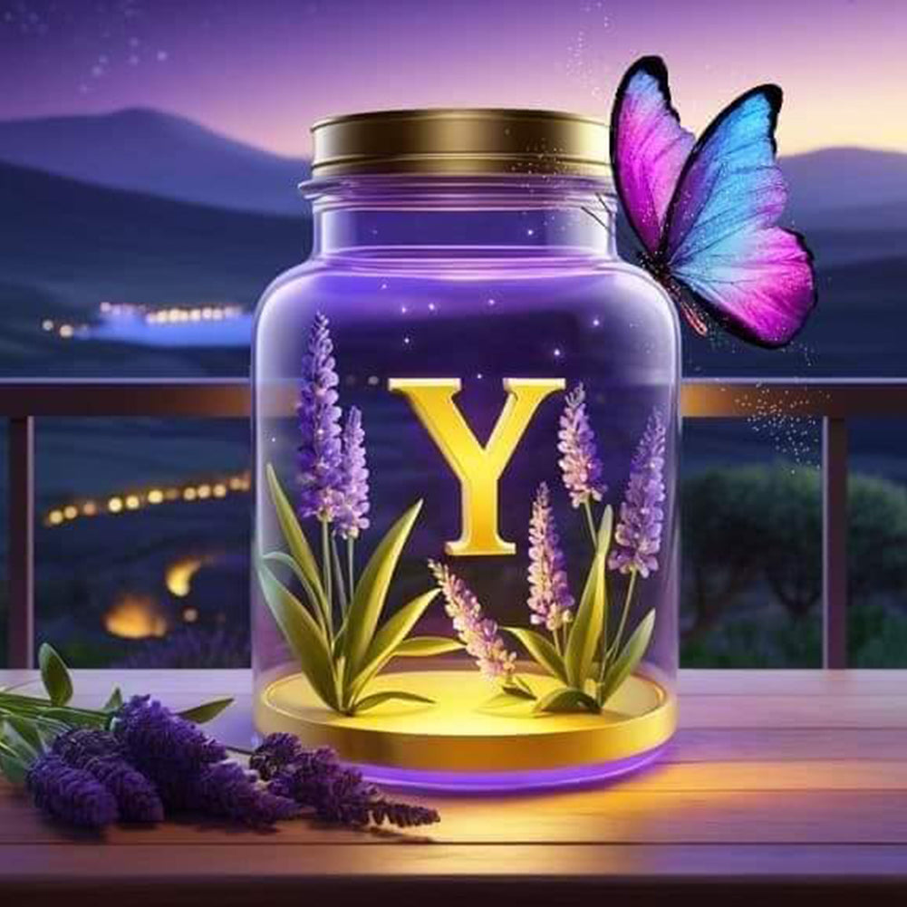 Diamond Painting - Full Round - Fantasy glass bottle butterfly letter Y (40*40CM)