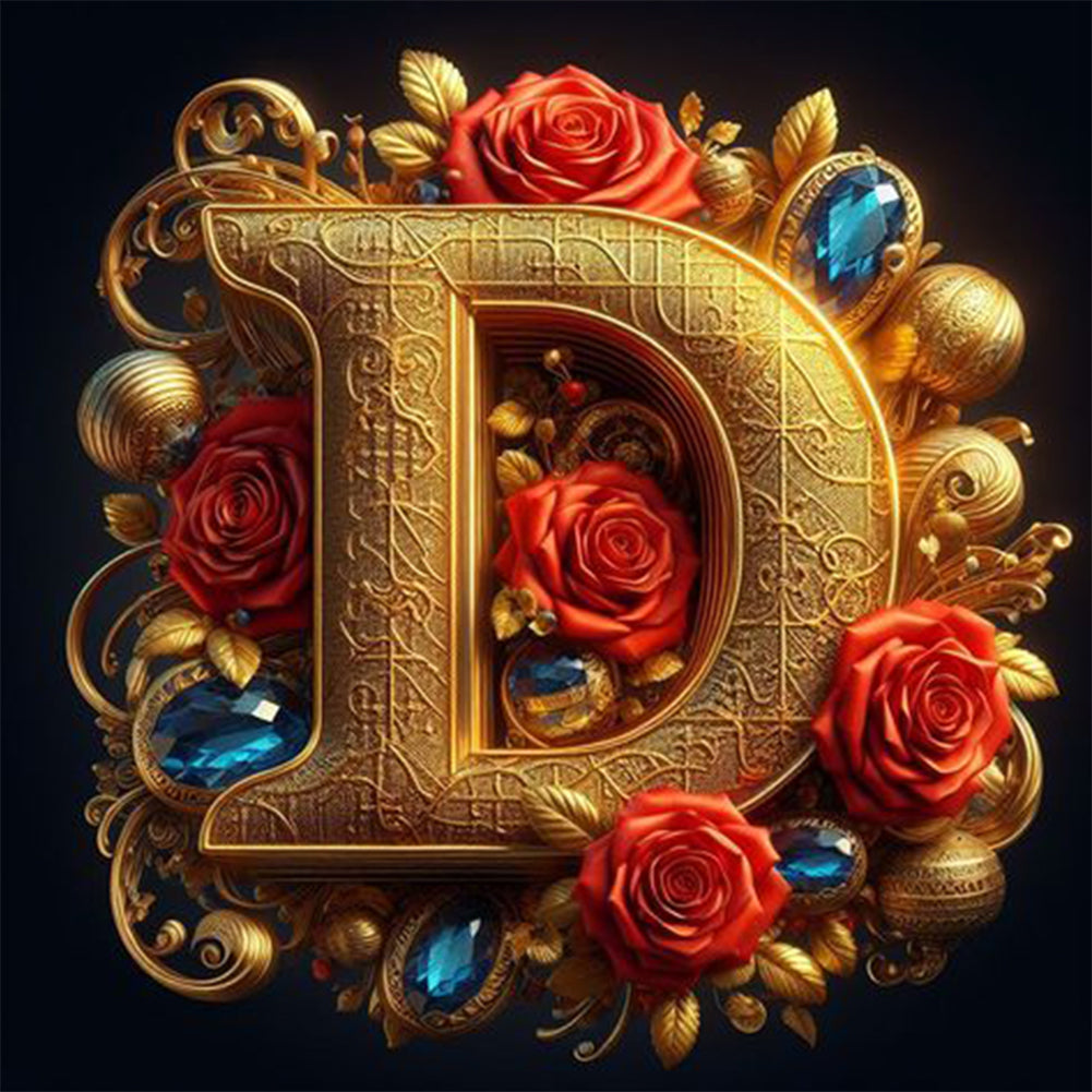 Diamond Painting - Full Round - Rose gold stamping letter D (30*30CM)