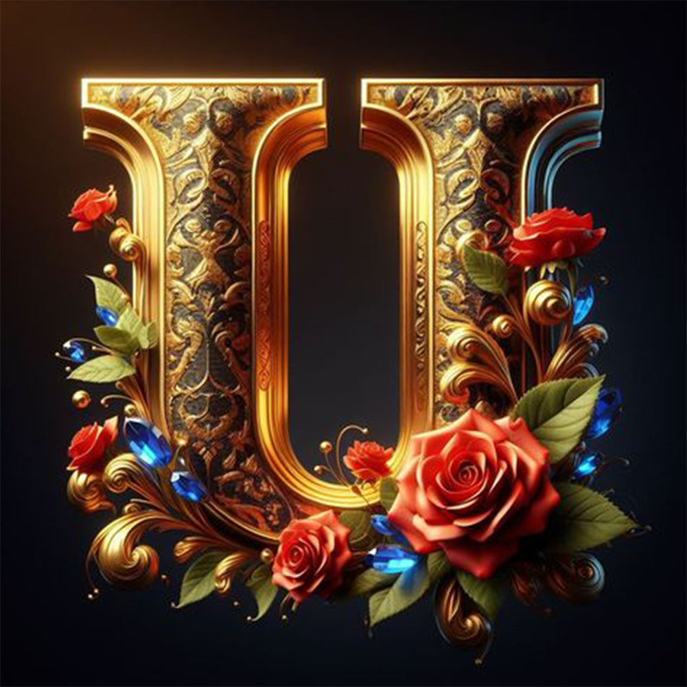 Diamond Painting - Full Round - Rose gold stamping letter U (30*30CM)