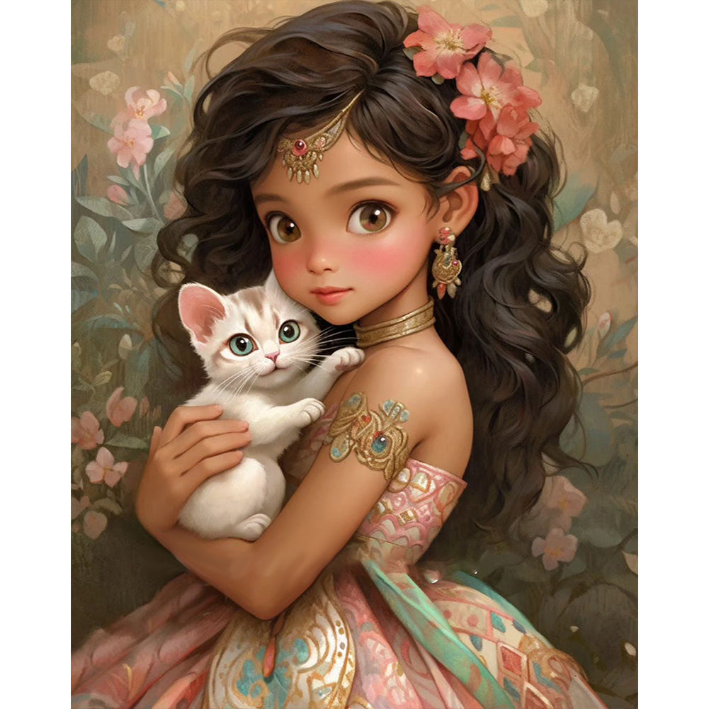 Diamond Painting - Full Round - girl and cat (40*50CM)