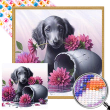 Load image into Gallery viewer, AB Diamond Painting - Full Round - Dachshund puppy with flowers (40*40CM)

