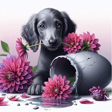 Load image into Gallery viewer, AB Diamond Painting - Full Round - Dachshund puppy with flowers (40*40CM)
