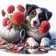 Load image into Gallery viewer, AB Diamond Painting - Full Round - Flowers and Puppy Border Collie (40*40CM)
