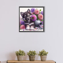 Load image into Gallery viewer, AB Diamond Painting - Full Round - Flowers and puppy husky (40*40CM)

