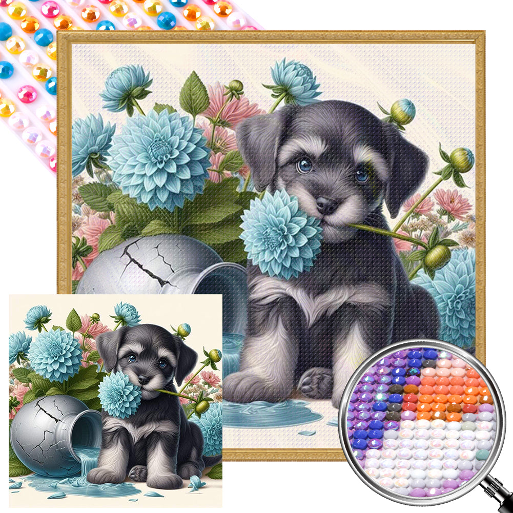 AB Diamond Painting - Full Round - Flowers and Puppy Schnauzer (40*40CM)