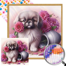 Load image into Gallery viewer, AB Diamond Painting - Full Round - Flowers and puppy Pekingese (40*40CM)
