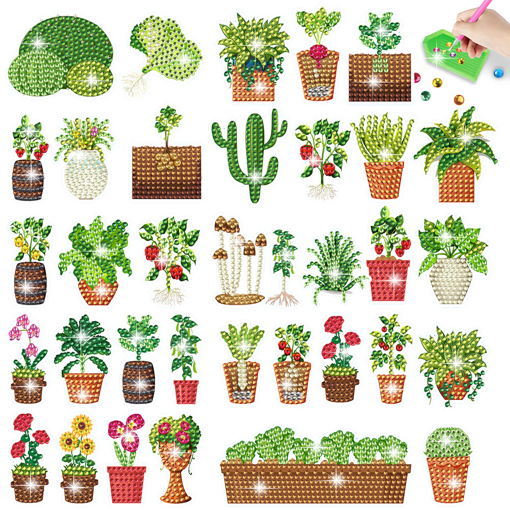 35Pcs Succulent Plant Diamond Painting Window Sticker Glass Window Clings