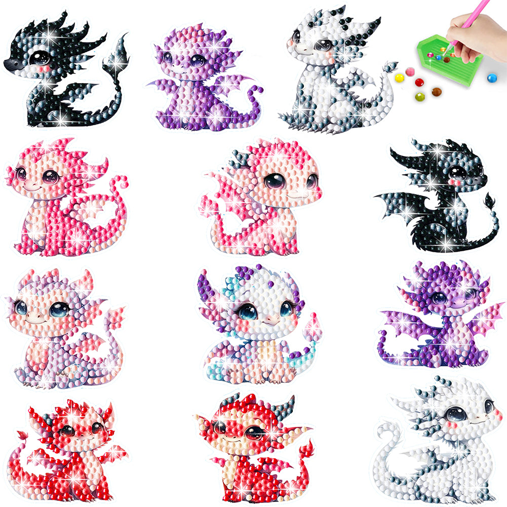 12Pcs Dragon Diamond Painting Sticker Rhinestone Stickers for Boy Girls Kid Gift