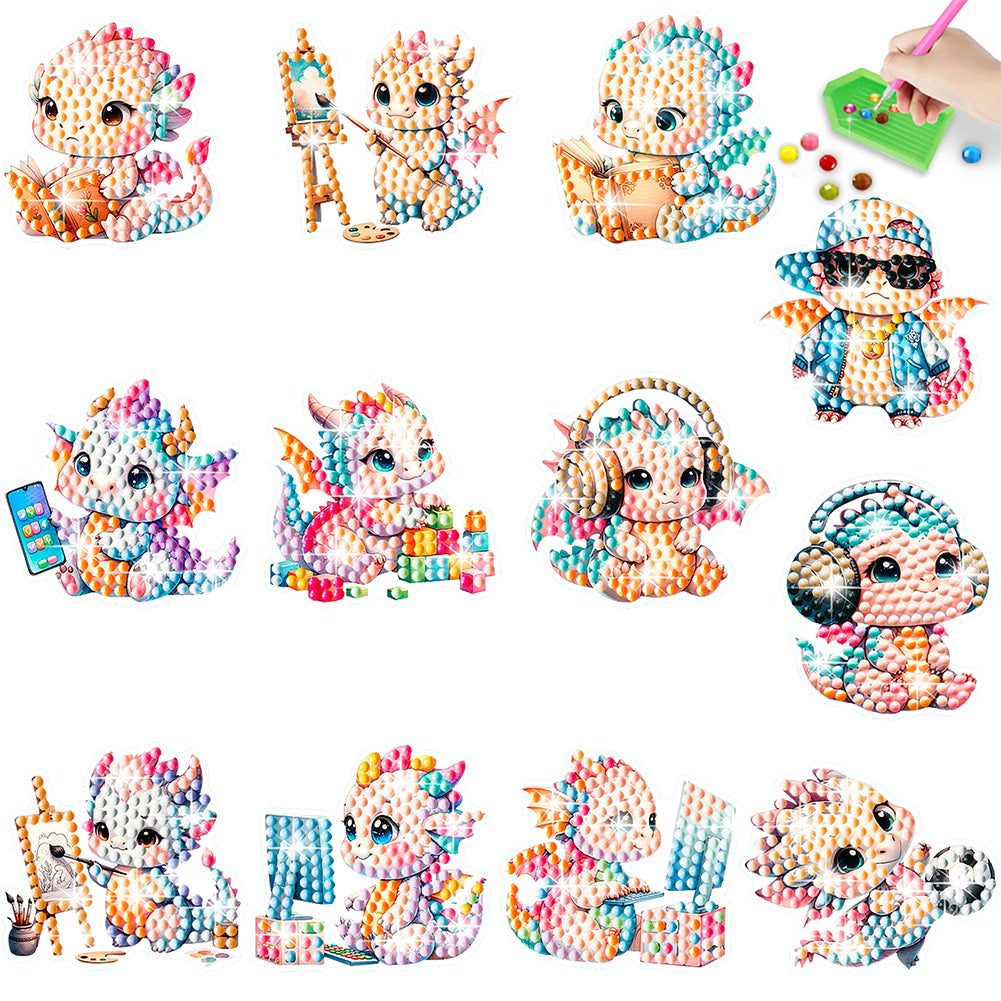 12Pcs Dragon Diamond Painting Sticker Rhinestone Stickers for Boy Girls Kid Gift