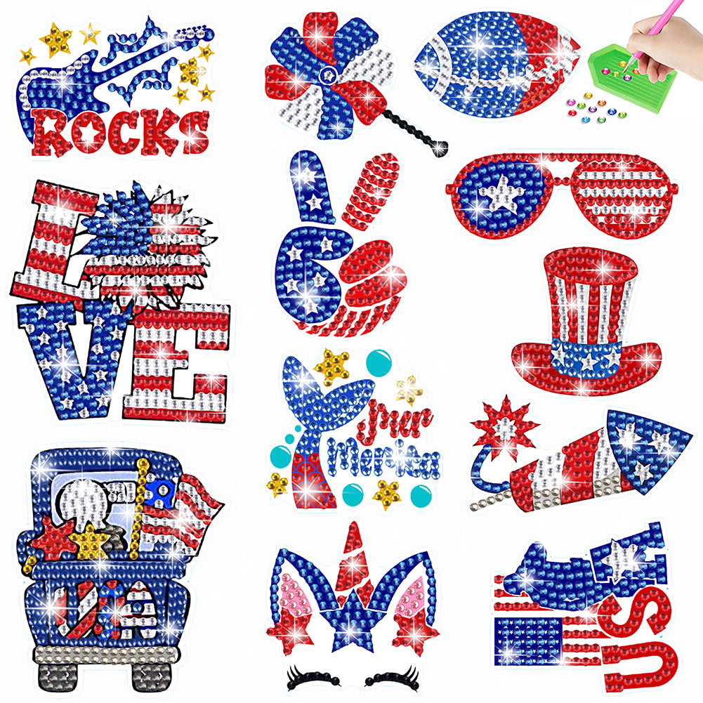 12/16Pcs Independence Day Elements Diamond Painting Sticker Rhinestone Stickers