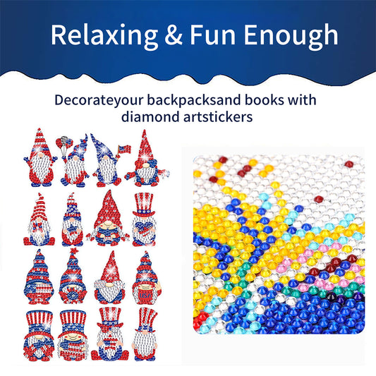 12/16Pcs Independence Day Elements Diamond Painting Sticker Rhinestone Stickers
