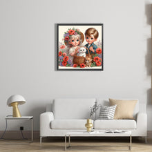 Load image into Gallery viewer, Diamond Painting - Full Square - Girl boy with cat and poppy flower (35*35CM)
