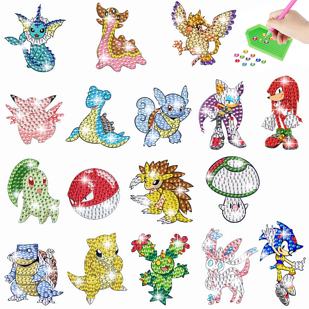 23Pcs Pokémon Cartoon Diamond Painting Sticker Animal Gem Paint by Numbers Diamonds Arts
