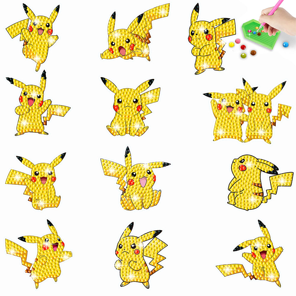 9/12Pcs Pikachu Pokémon Diamond Painting Sticker Cartoon Animal Diamonds Mosaic Stickers