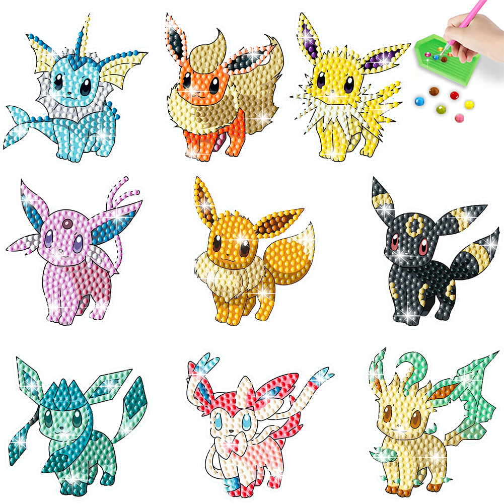 9/12Pcs Pikachu Pokémon Diamond Painting Sticker Cartoon Animal Diamonds Mosaic Stickers