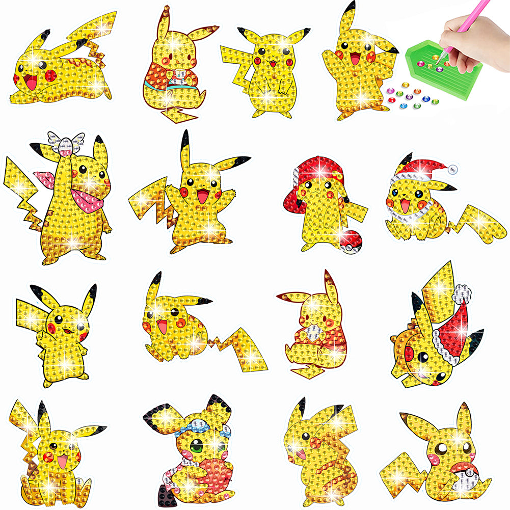 16/27Pcs Pikachu Pokémon Diamond Painting Sticker Cartoon Animal Crystal Diamond Sticker