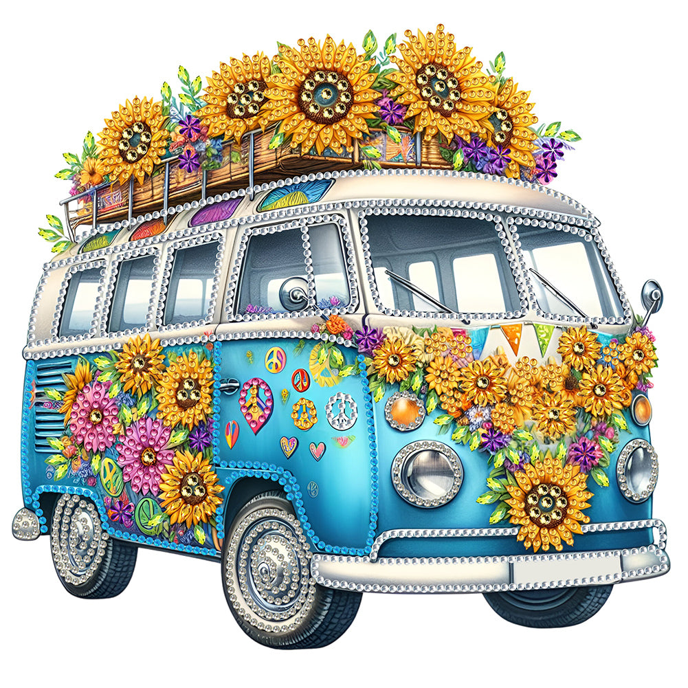 Diamond Painting - Partial Special Shaped - sunflower bus (30*30CM)