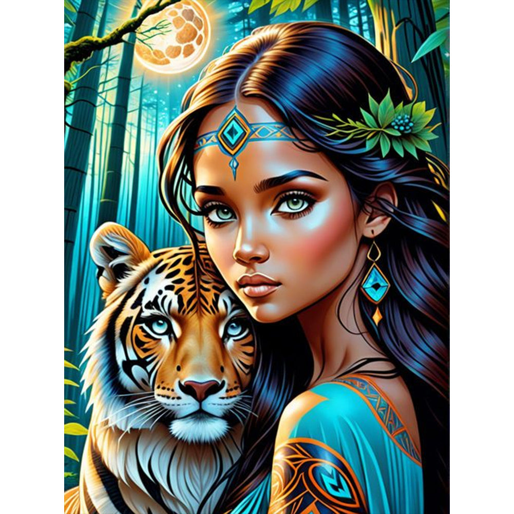 Diamond Painting - Full Round - tiger and woman (30*40CM)