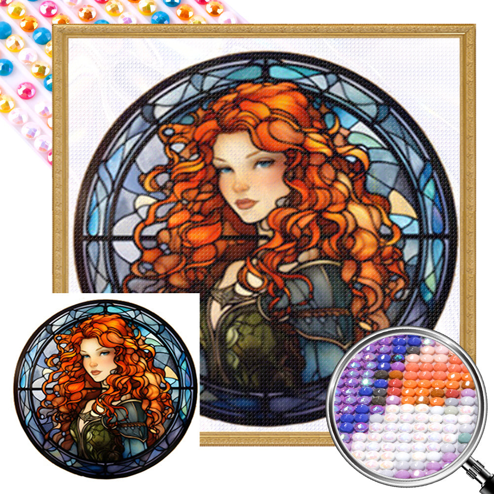 AB Diamond Painting - Full Round - red hair girl glass art (40*40CM)