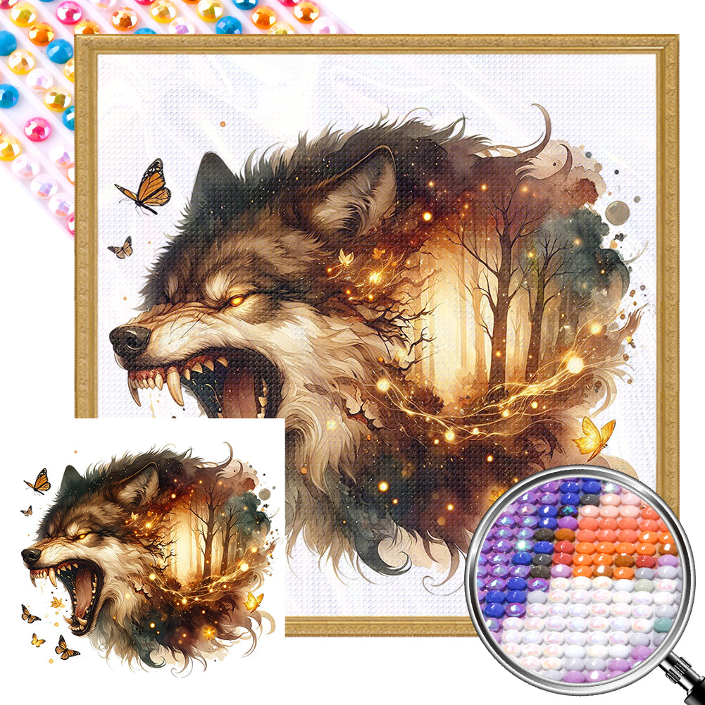 AB Diamond Painting - Full Round - Fluorescent wolf head (30*30CM)