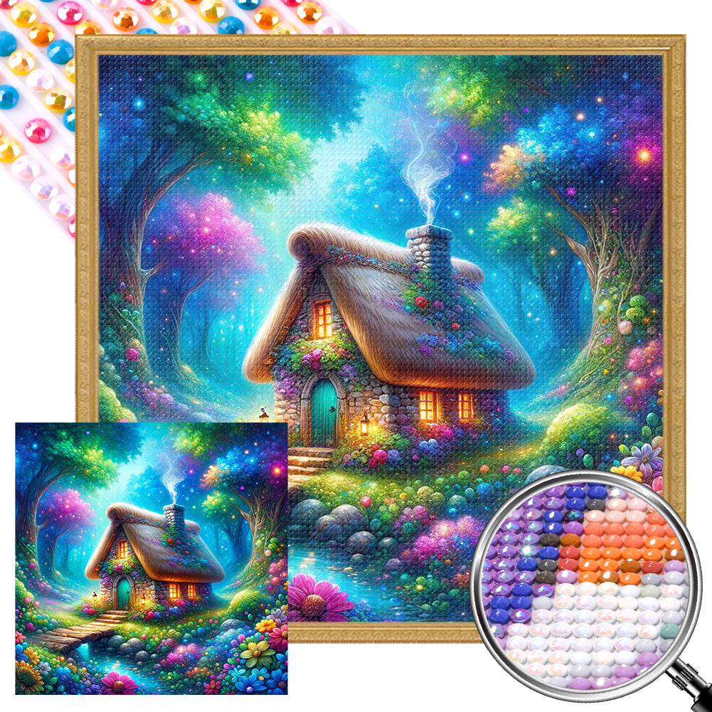 AB Diamond Painting - Full Round - Fluorescent forest cabin (40*40CM)