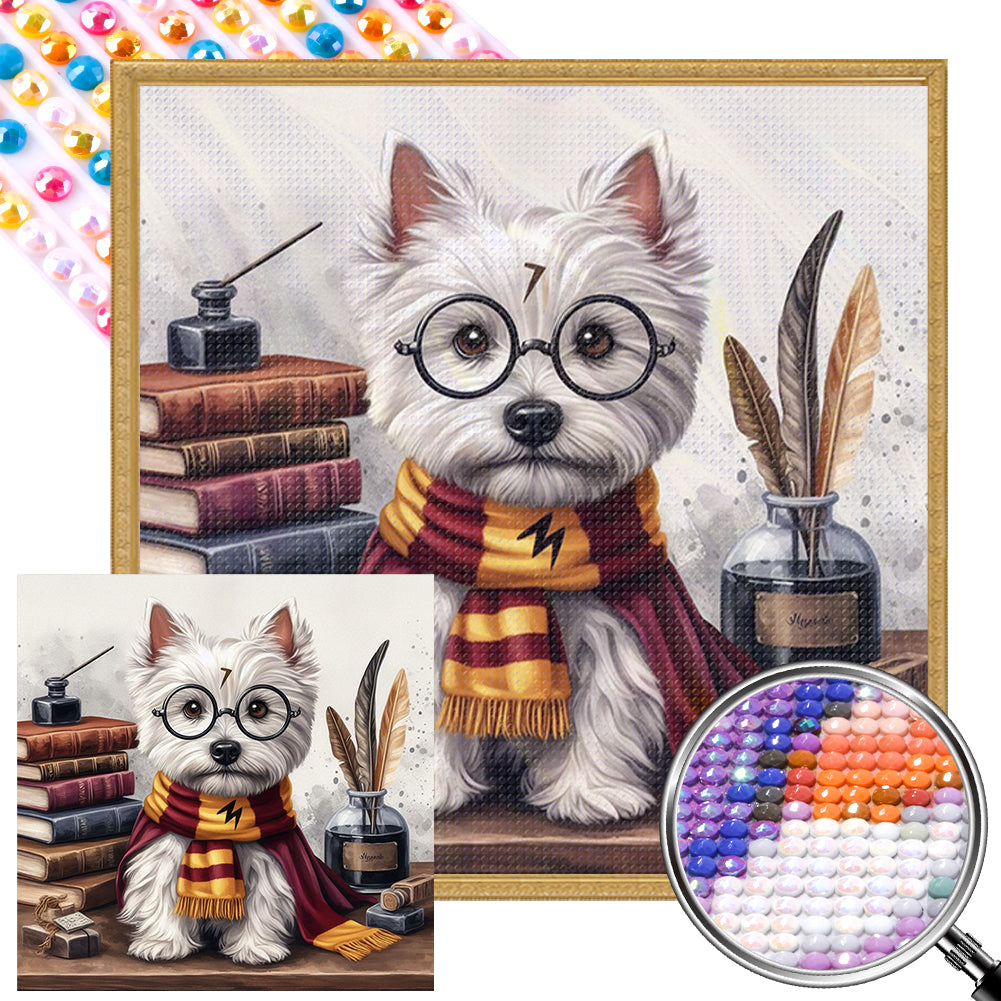 AB Diamond Painting - Full Round - West Highland White Terrier reading a book (40*40CM)