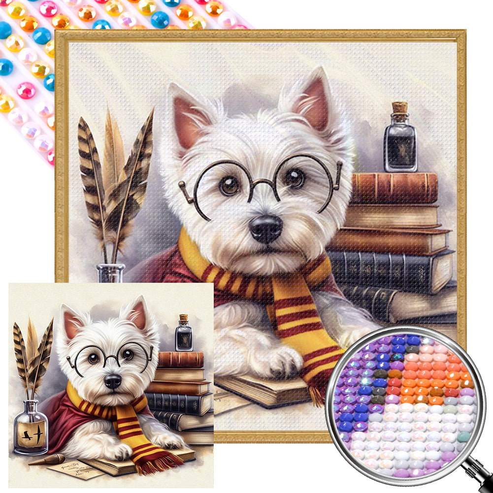 AB Diamond Painting - Full Round - West Highland White Terrier reading a book (40*40CM)