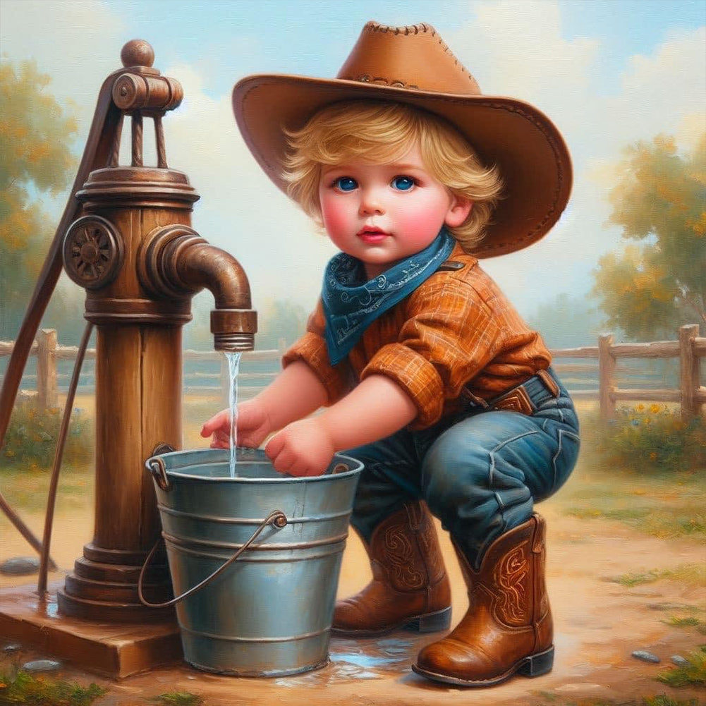 Diamond Painting - Full Round - cowboy kid (30*30CM)