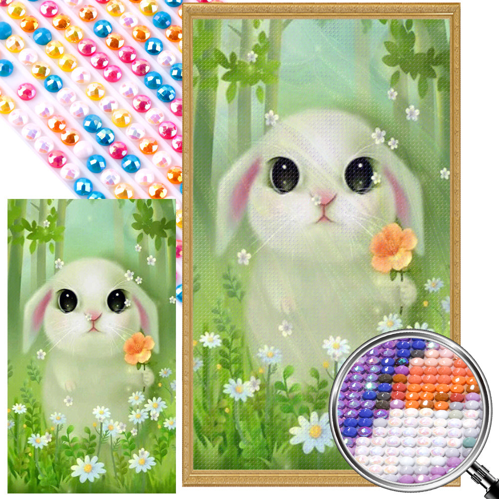 AB Diamond Painting - Full Round - Little white rabbit among flowers (40*70CM)