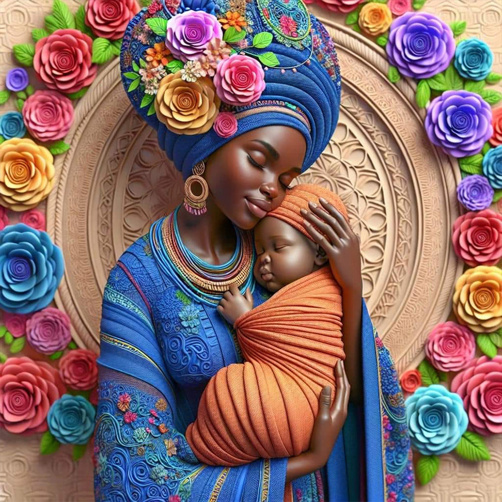 Diamond Painting - Full Round - black mother and son (40*40CM)