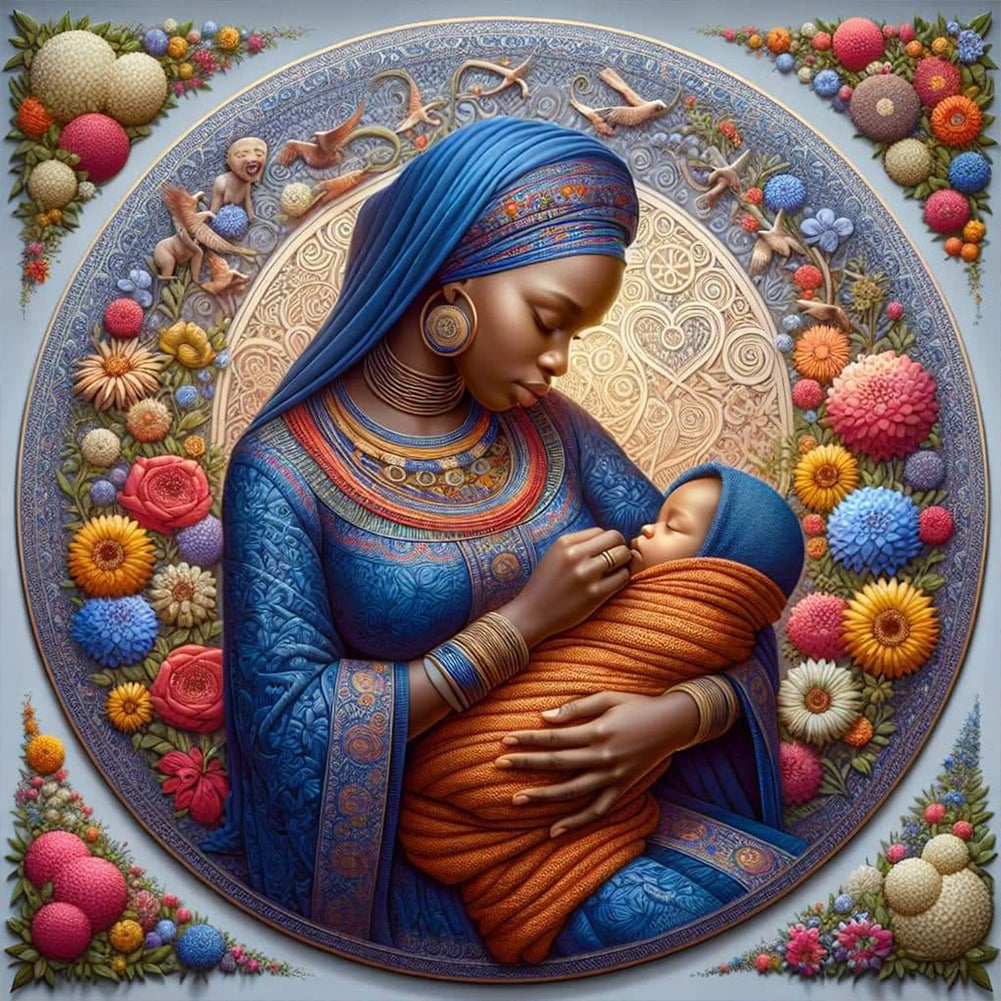 Diamond Painting - Full Round - black mother and son (40*40CM)