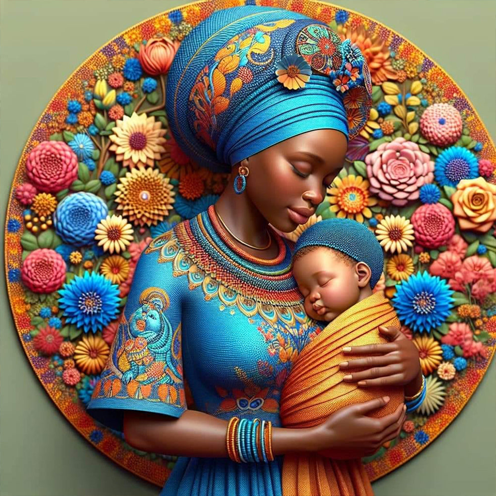 Diamond Painting - Full Round - black mother and son (40*40CM)