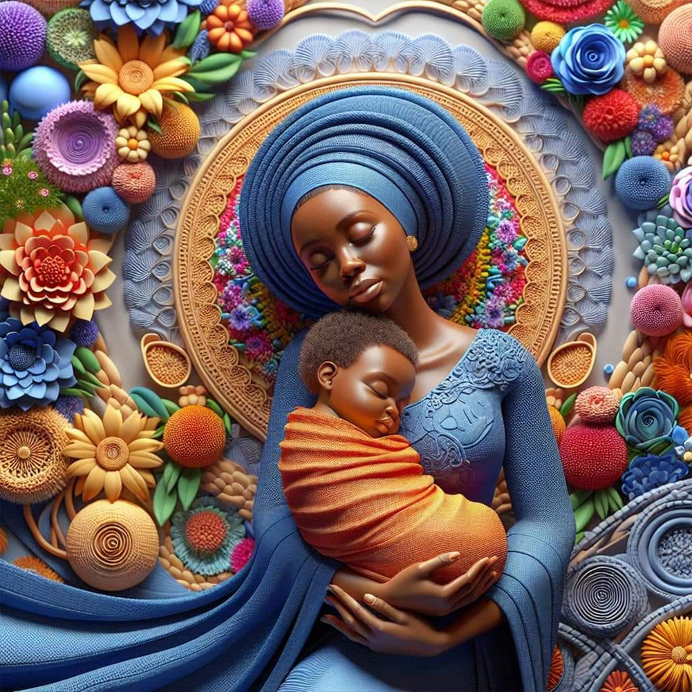 Diamond Painting - Full Round - black mother and son (40*40CM)