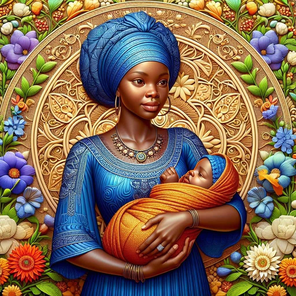 Diamond Painting - Full Round - black mother and son (40*40CM)