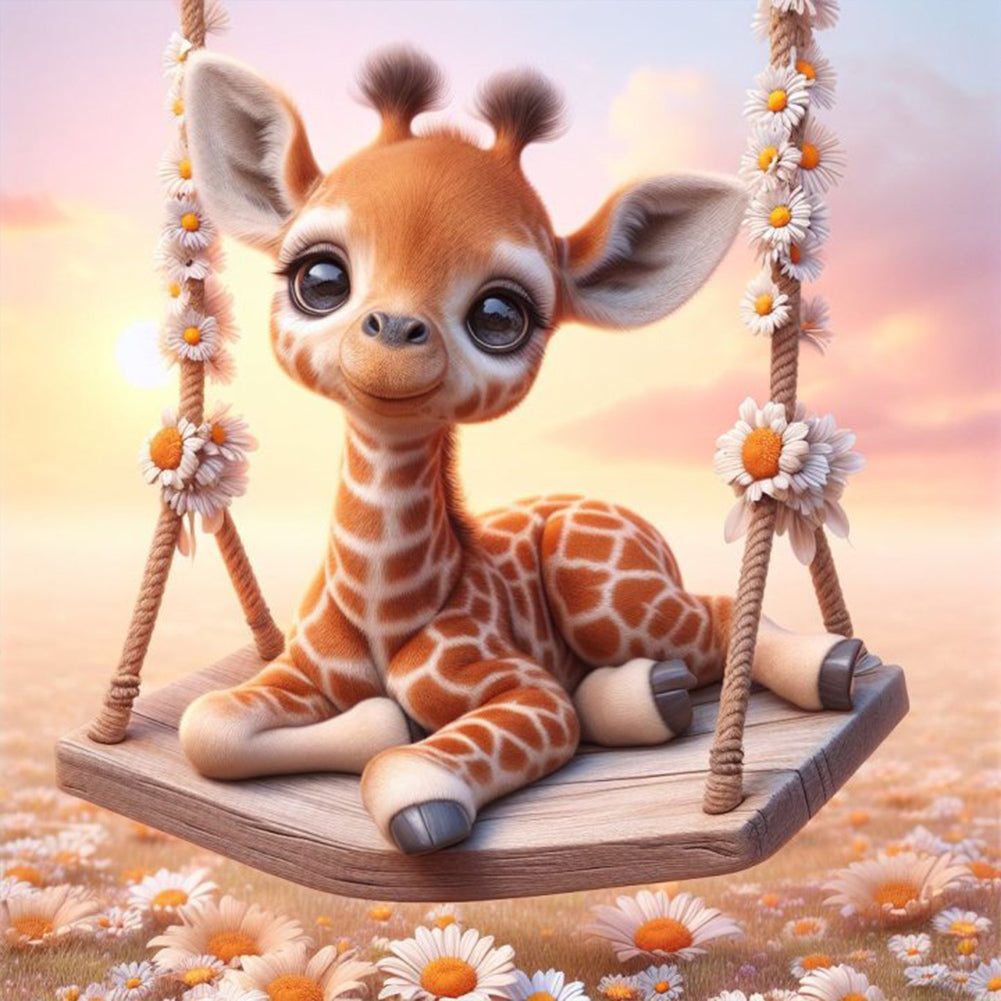 Diamond Painting - Full Round - Giraffe on swing (40*40CM)