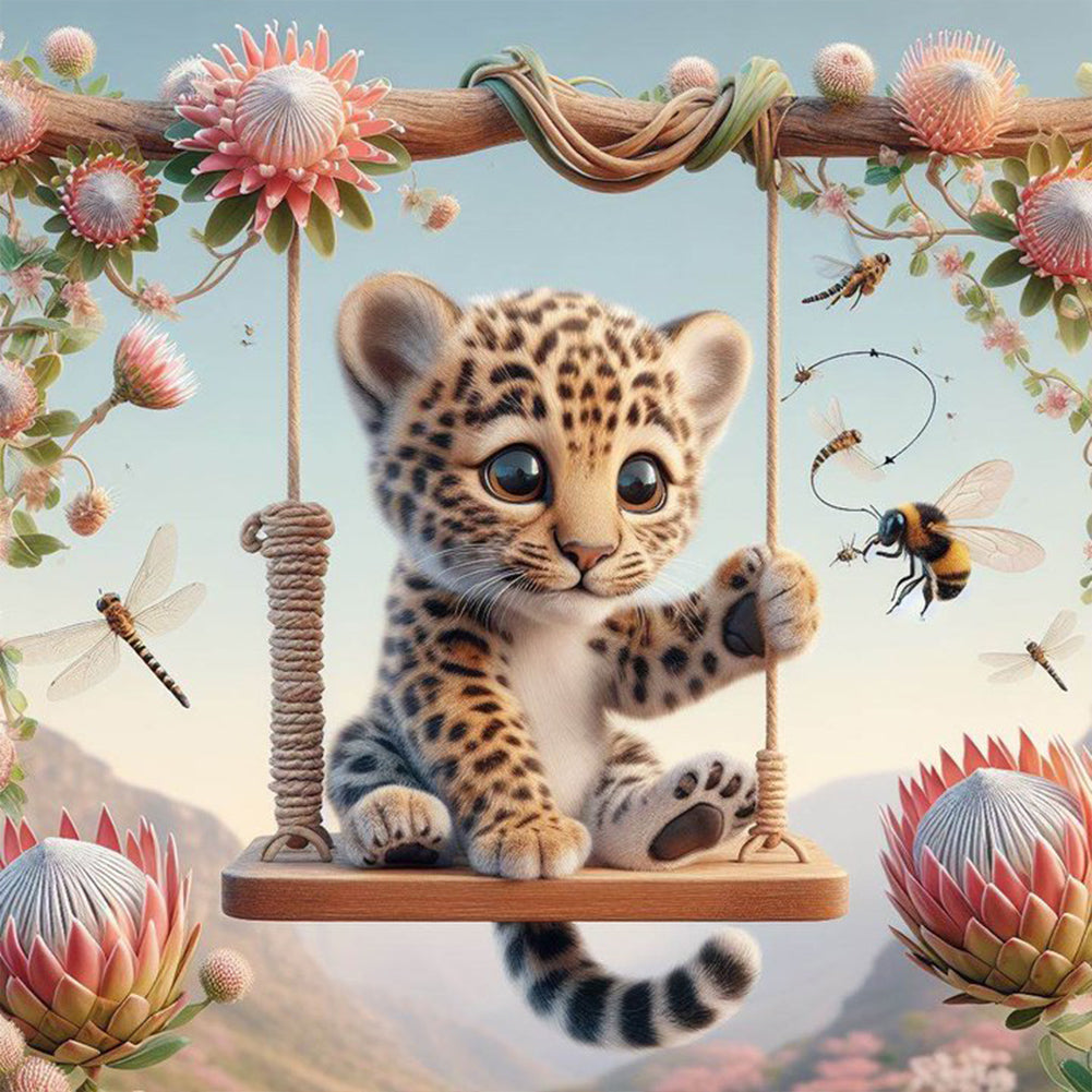 Diamond Painting - Full Round - Leopard on a swing (40*40CM)