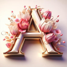 Load image into Gallery viewer, Diamond Painting - Full Round - pink flower letter A (30*30CM)
